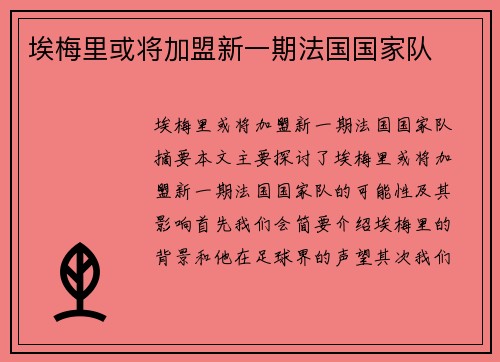 埃梅里或将加盟新一期法国国家队